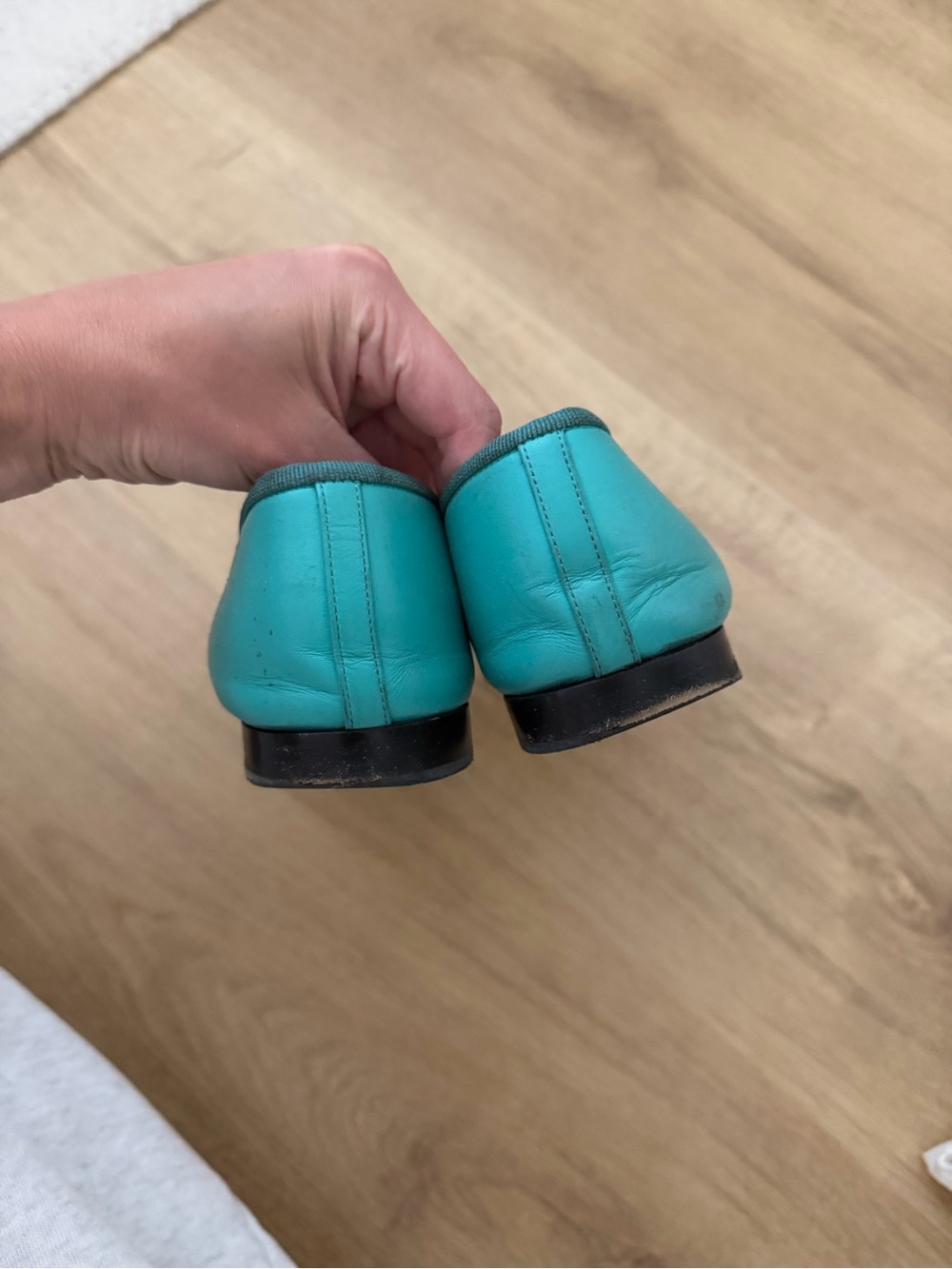 CHANEL Turquoise and Black Cap-Toe Ballet Flats - Picture 5 of 7